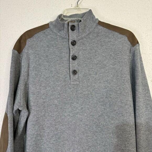 Cremieux Mens Sweater Size XL Grey Pullover Elbow Pads 1/4‎ Button 100% Cotton - Picture 2 of 8